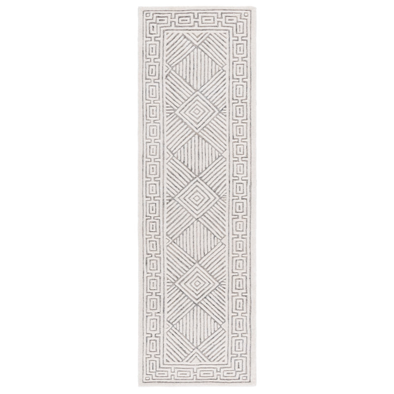 Soho 890 Hand Tufted Wool/Cotton Geometric Indoor Use Only Rug in Gray/Ivory, Runner 2'3" x 8'
