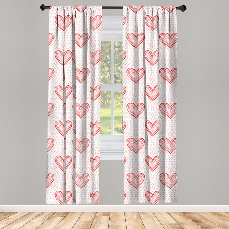 Red Heart Pattern Room Darkening Polyester Curtain Panels