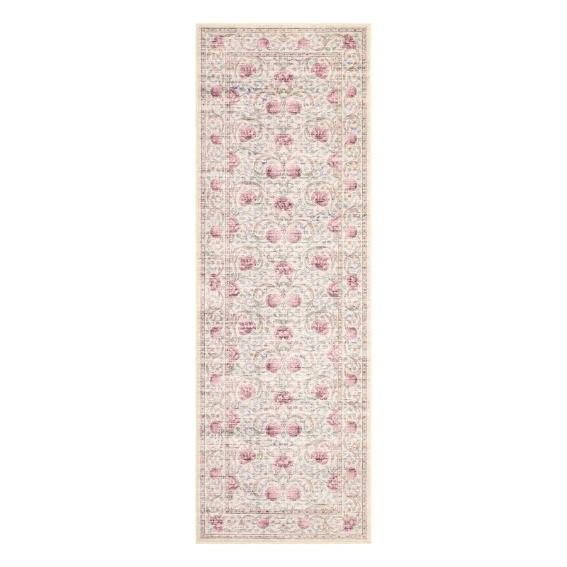 Vintage Floral Machine Washable Area Rug Easy Care Low Pile Non Slip Soft Indoor Carpet for Living Room Bedroom Office Home Decor