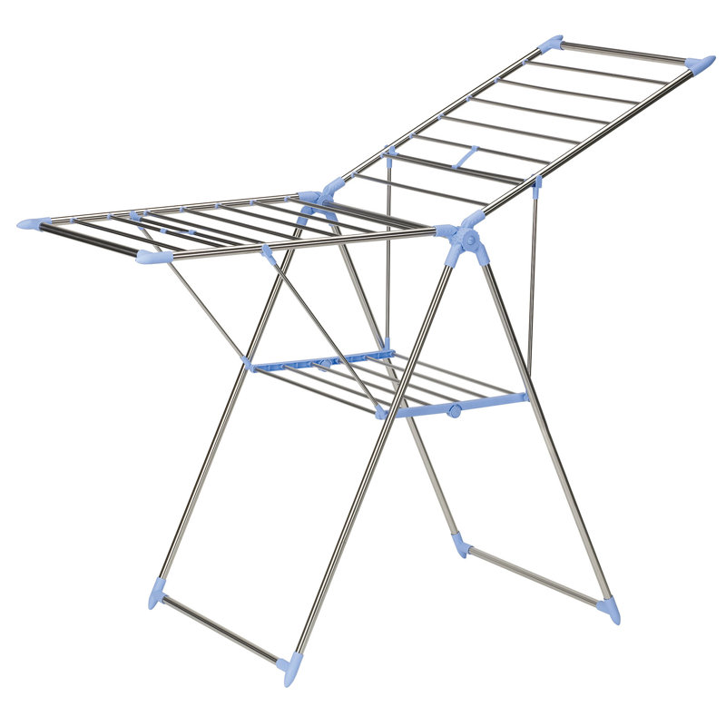 Séchoir à vêtements pliable avec cadre en acier inoxydable 25 tringles et porte-chaussures Gullwing