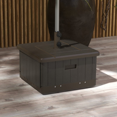 31 Umbrella Table Base, End Table, Flower Box Planter, 175 Lbs Capacity, Brown, Wheels For Outdoor Enjoyment Fillable 31, And Handles Easy Portability In Space