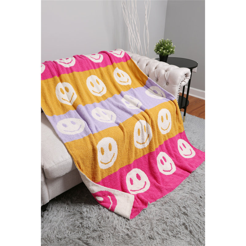 Multi-Colored Happy Face Pattern Luxury Soft Throw Blanket, Fuchsia