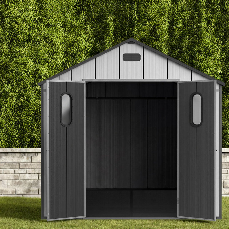 Spacious 8x12 Ft Resin Sheds with Floor, Modern Lockable Backyard Storage, 143.7*92.5*92.8