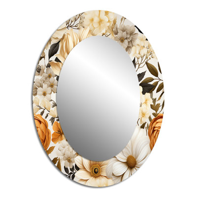 Rustic Floral Warmth Brilliance - Miroir décoratif floral ovale sur métal