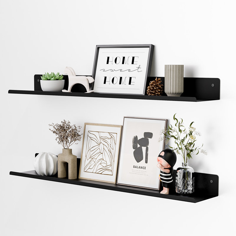 Ensemble de 4 tablettes murales flottantes en métal pour salle de bain, cuisine et salon, H 1,97 po x l 24 po x P 3,93 po