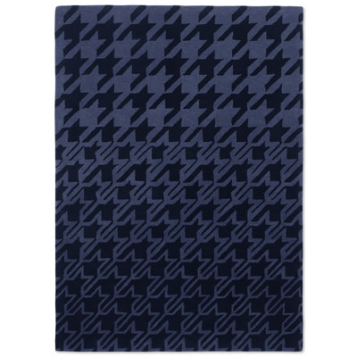 Wool Houndstooth Area Rug in Dark Blue/Black