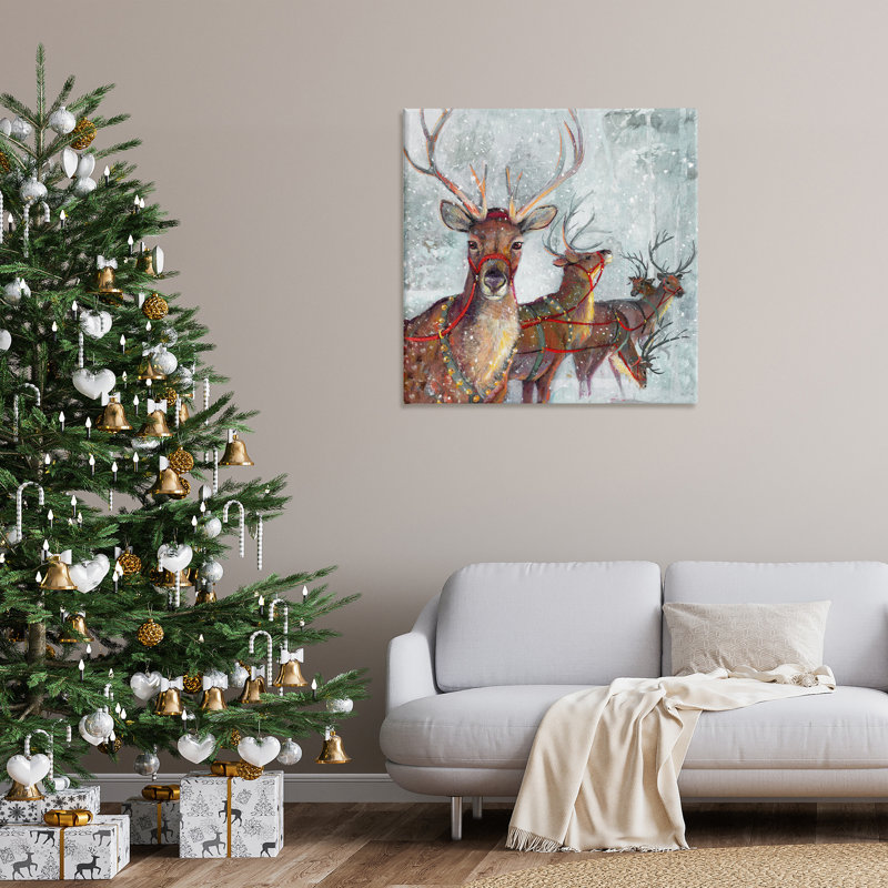 «Winter Reindeer Holiday Landscape» par Ruane Manning, H 36 po x l 36 po x P 1,5 po