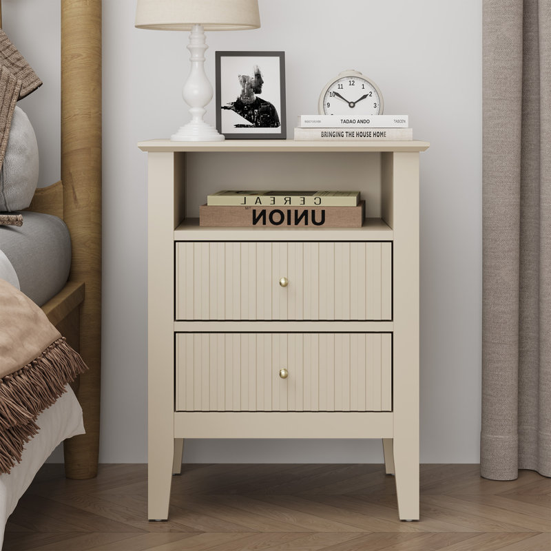 Amberrae 2 Drawer Bedside Table, Beige