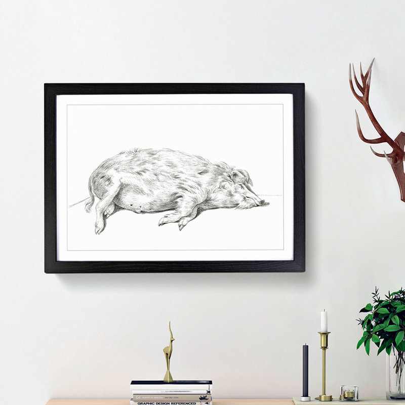Lying Pig by Jean Bernard - Framed Print, 36cm H x 48cm W x 2cm D, Black Framed