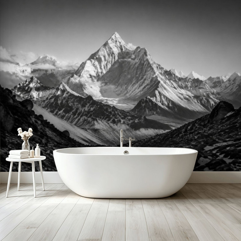 Papier peint adhésif pelez et collez montagnes de l'Himalaya noir blanc noir blanc photos Art mural auto-adhésif et amovible