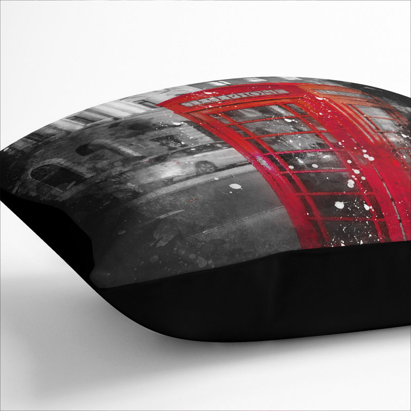 Red Telephone Box Square Throw Cushion, Black, 40cm H x 40cm W x 15cm D
