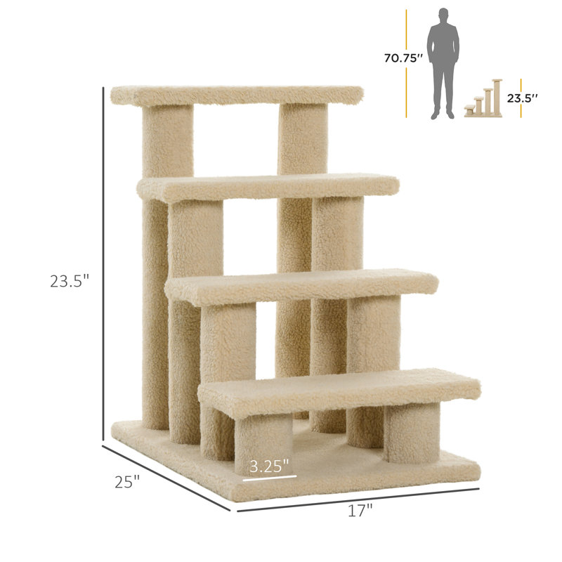 Escalier pour chat avec tapis à 4 niveaux Pawhut