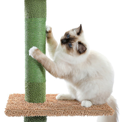 Arbre à chat, tour pour chat à hauteur réglable du sol au plafond (95 à 108 pouces), tour pour chat à 5 niveaux avec hamac confortable, plateformes et balles suspendues pour chats d'intérieur