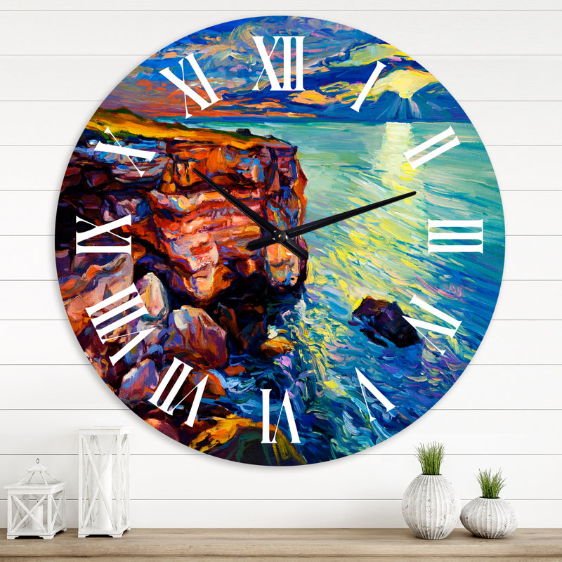 By The Cliffside Ocean View Impression - Horloge murale traditionnelle, Médium