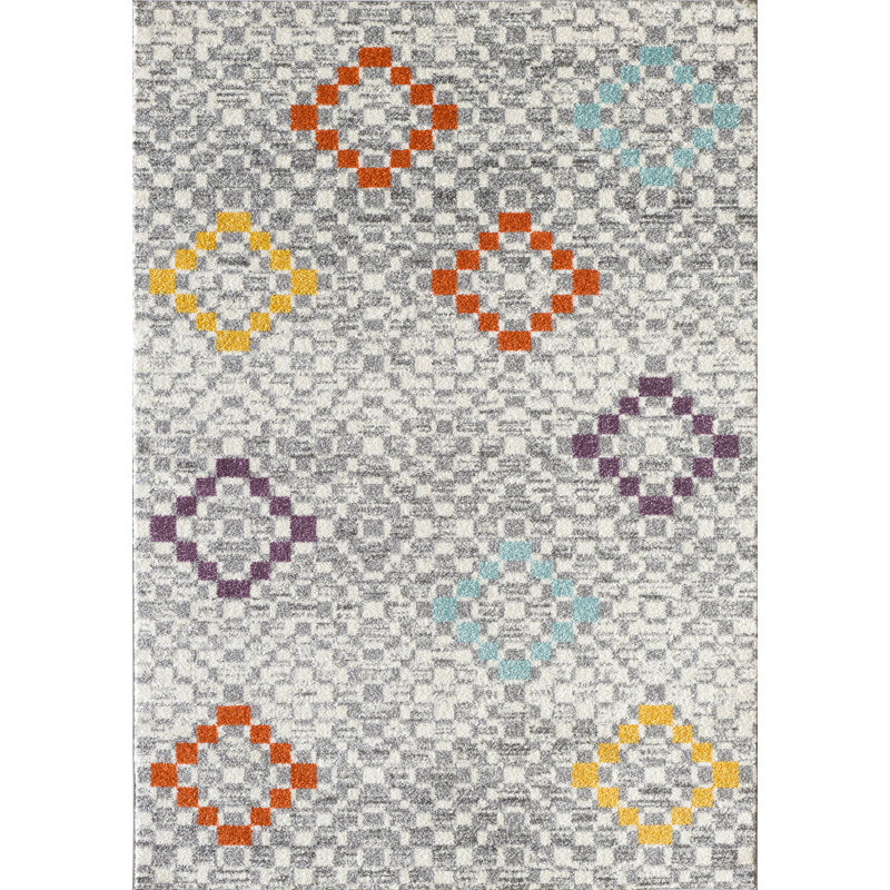 Tapis gris à motif géométrique Roslyn, Rectangle 8 pi x 10 pi