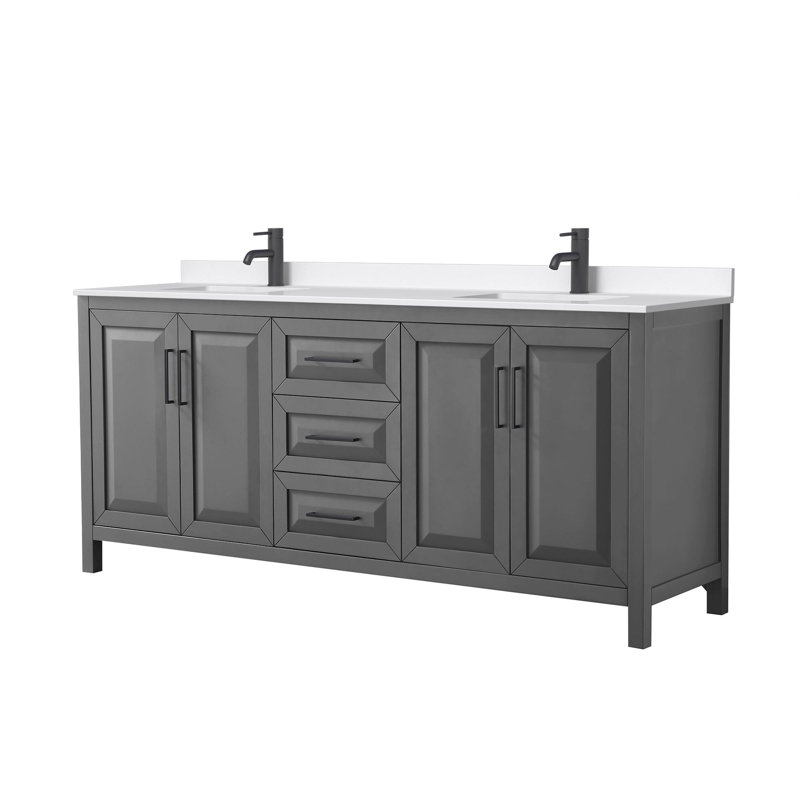 Daria 80'' W Vanity, Matte Black, Gray, Giotto Quartz