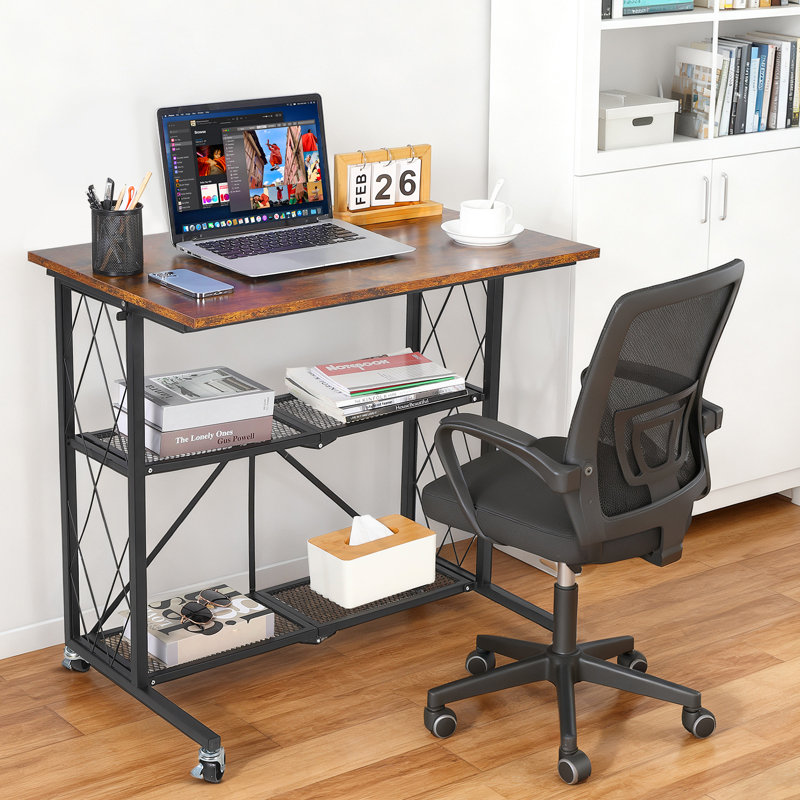 Metal Base Computer Desk, Brown