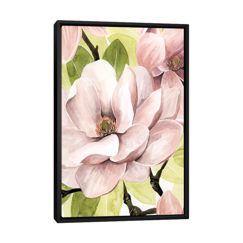 «Blush Magnolia II», impression sur toile, H 26 po x l 18 po x P 1,5 po, Toile encadrée noire, Pas de tapis