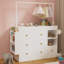 Commode avec tiroirs, tablettes ouvertes de rangement