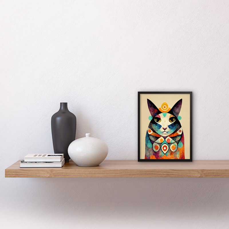 Quirky Boho Abstract Modern Shaman Guru Cat - Single Picture Frame Print