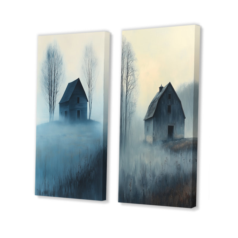 Blue Misty Dawn Farmhouse I - Ensemble d'art mural de ferme 2 pièces, H 40 po x l 40 po, Toile tendue