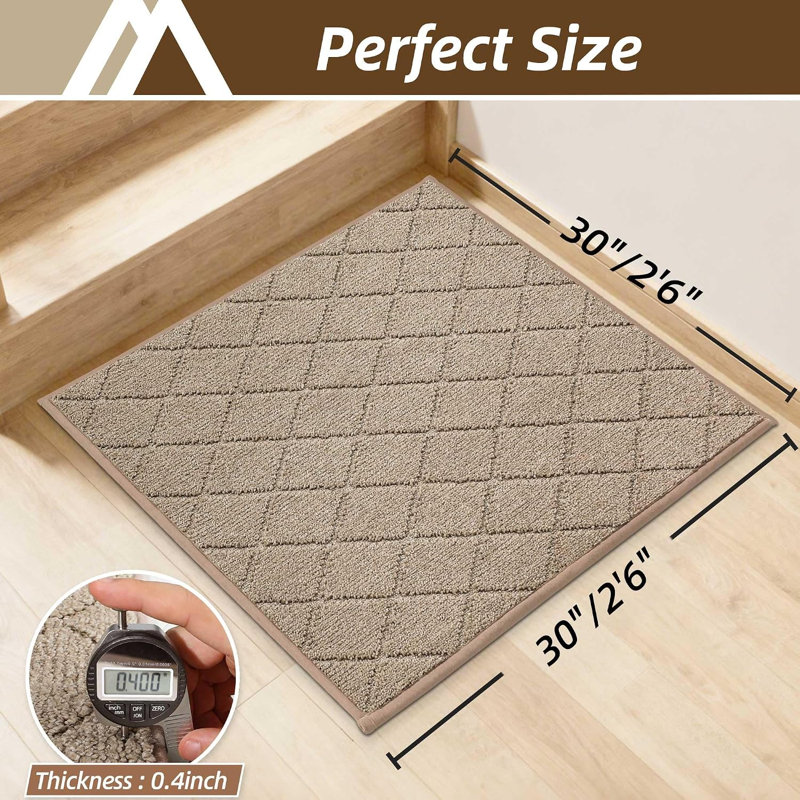 Bordure de marche antidérapante d'angle pour escalier intérieur, 76 x 76 cm, envers 100 % polyester TPE, beige, Beige