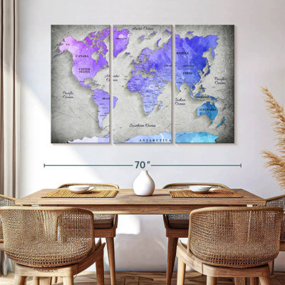 " Hued World Map " 3 Piece Art Print