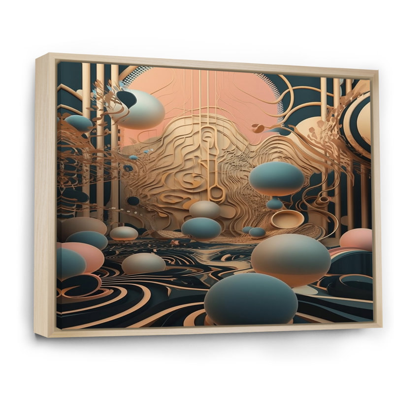 «Graphic Bliss Retro Futuristic Architecture», reproduction sur toile, H 44 po x l 34 po x P 1,5 po, Cadre naturel flottant