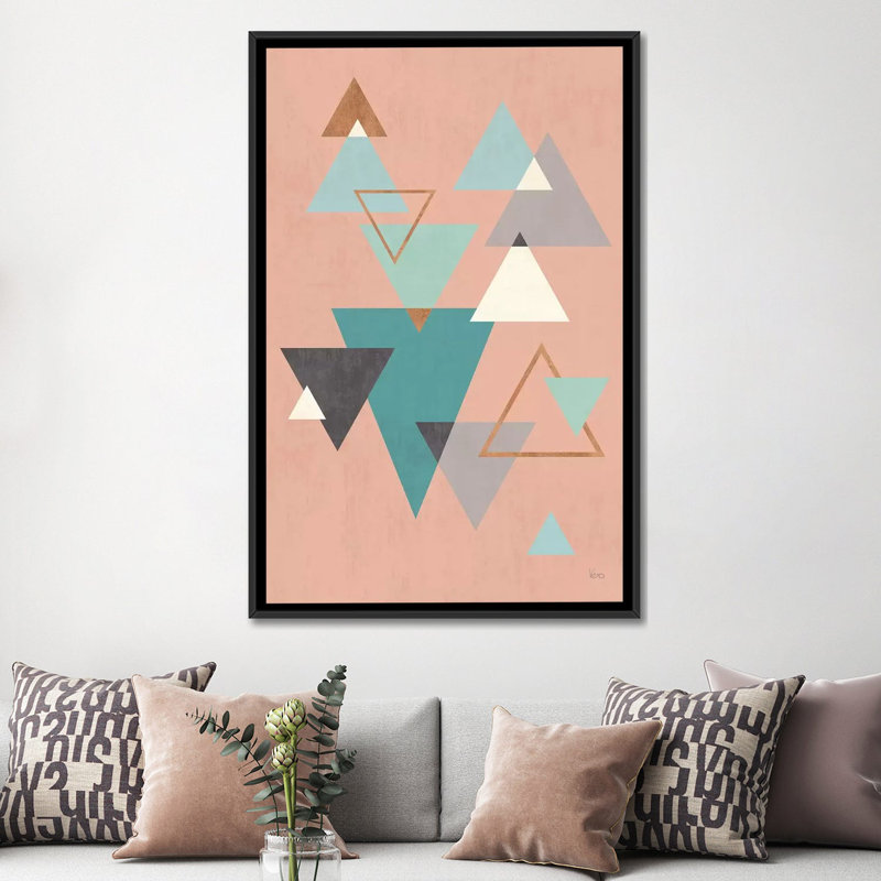 « abstract geo ii rose », impression sur toile, H 26 po x l 18 po x P 1,5 po, Toile avec cadre noir, Pas de tapis