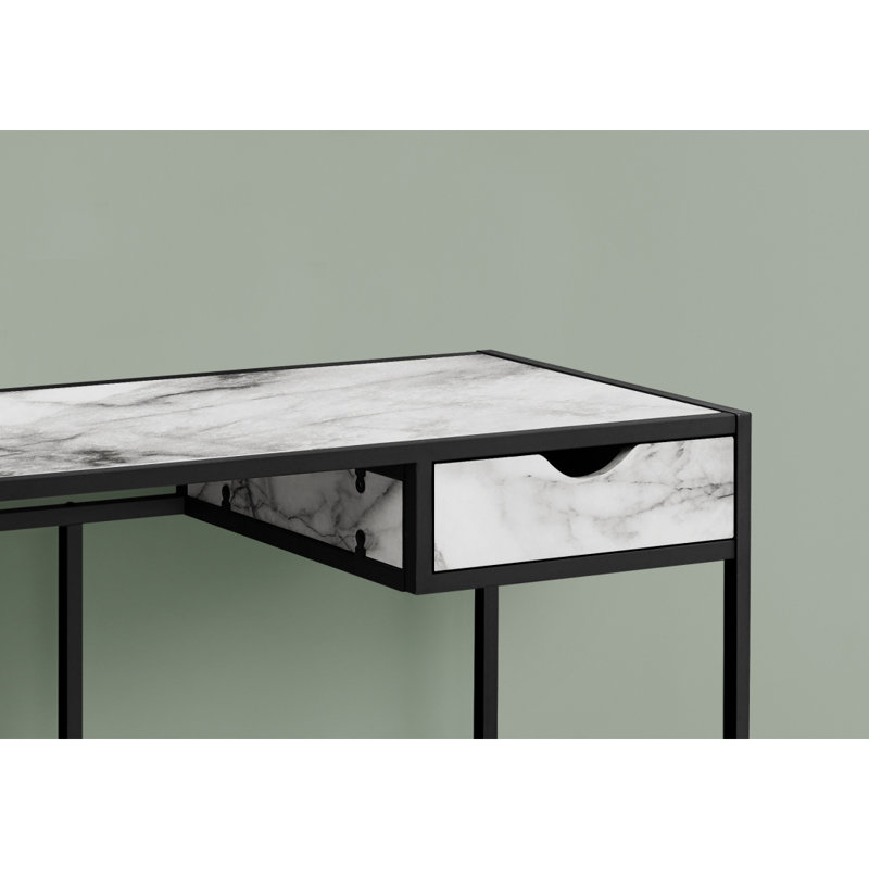 Bureau d'ordinateur, bureau personnel, ordinateur portable, tiroir de rangement, L 42 po, travail, métal stratifié aspect marbre, contemporain, moderne
