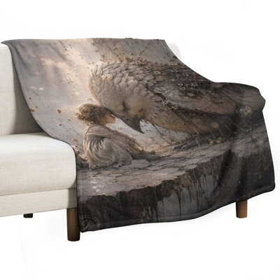 Girl And Giant Owl Luxury Flannel Throw Blanket, Soft Warm Fuzzy Blanket for Living Room Sofa Bed Home Decor