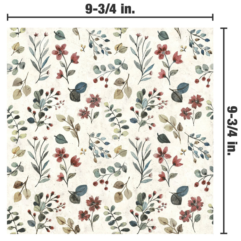 Garden 10" x 10" Porcelain Floral Wall & Floor Tile, Red/Beige