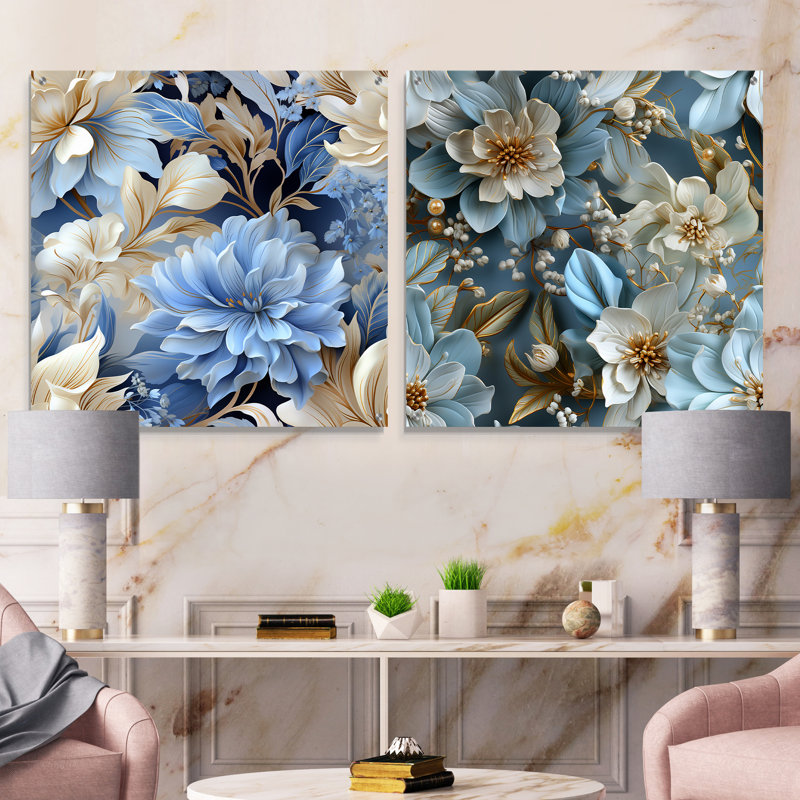 Ethereal rococo Flourish Victorian Motif IV - ensemble d'art mural en acrylique sur verre floral, H 16 po x l 33 po