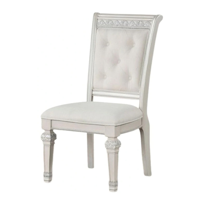 Ensemble de 2 chaises de salle à manger Miamy, bois massif, tissu capitonné à boutons ivoire
