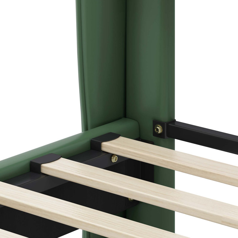 Structure de lit grand en cuir avec tête et pied de lit à oreilles, lit plateforme tapissier en polyuréthane, support de lattes en bois massif, assemblage facile