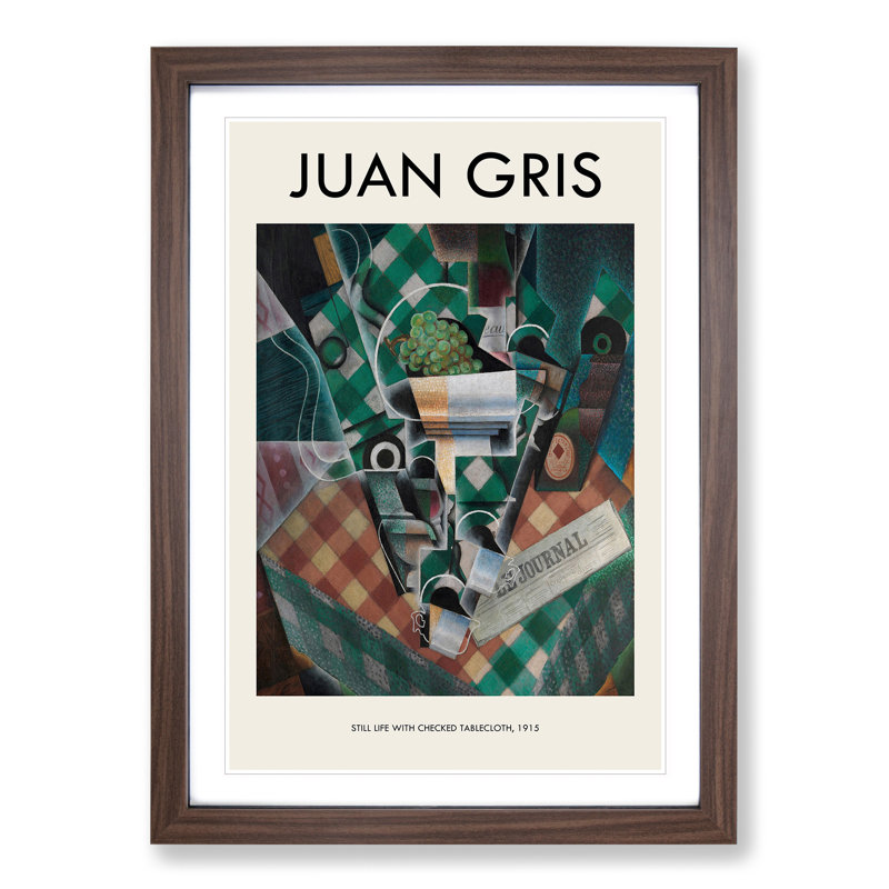 Checked Tablecloth by Juan Gris - Picture Frame Art Prints, Walnut, 48cm H x 36cm W x 2cm D