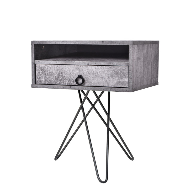 Prewitt 50.2cm W Iron + Manufactured Wood Bedside Table, Iron Slate