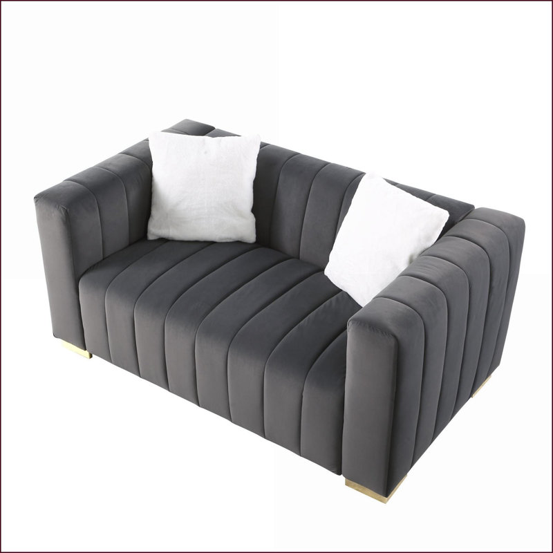 Canapé-lit, velours capitonné Chesterfield Channel moderne, gris ardoise | Gris | Velours
