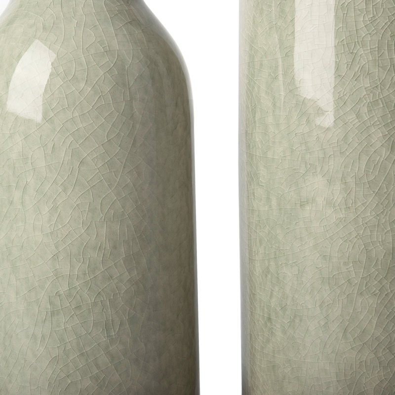 6.1-7.9 Inch 2 Pcs Rustic Ceramic Vase Set, Green