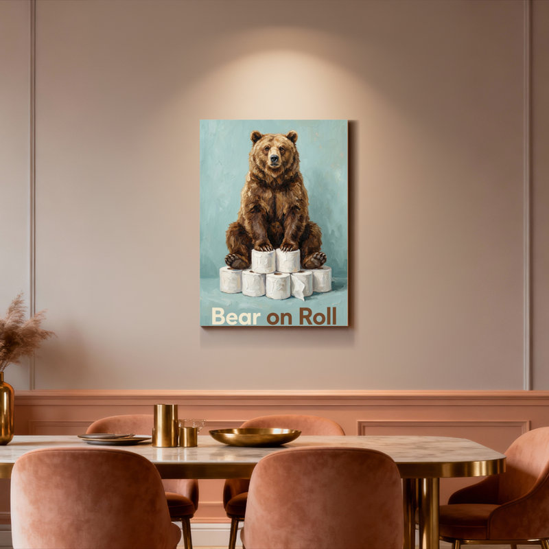 Ensemble de 1 tableau sur toile tendue représentant un ours en peluche, H 18 po x l 12 po