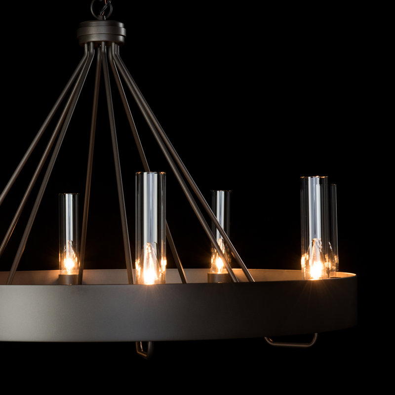 Banded 8 - Light Unique / Statement Wagon Wheel Chandelier, Clear Glass, Dark Smoke