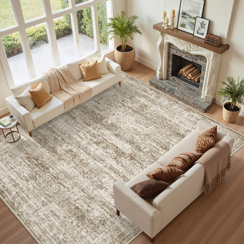 Tapis antidérapant lavable et résistant aux taches pour le salon, la salle à manger et la salle à manger brun - 6 pi x 9 pi