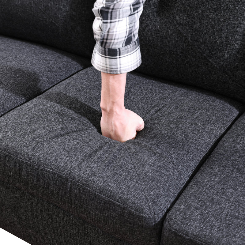 Canapé modulaire rembourré réversible avec repose-pieds, Black Gray Linen, Left Hand Facing