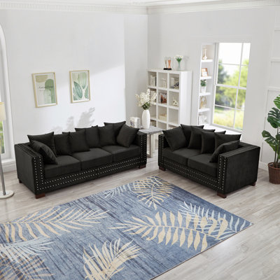 Modern Design Living Room Sofa 2+3 Seater Square armrest with Silver Nails Decoration Upholstered Velvet Couch