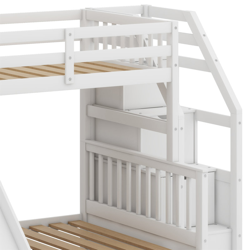 Bunk Bed With Drawers,Storage And Slide, White