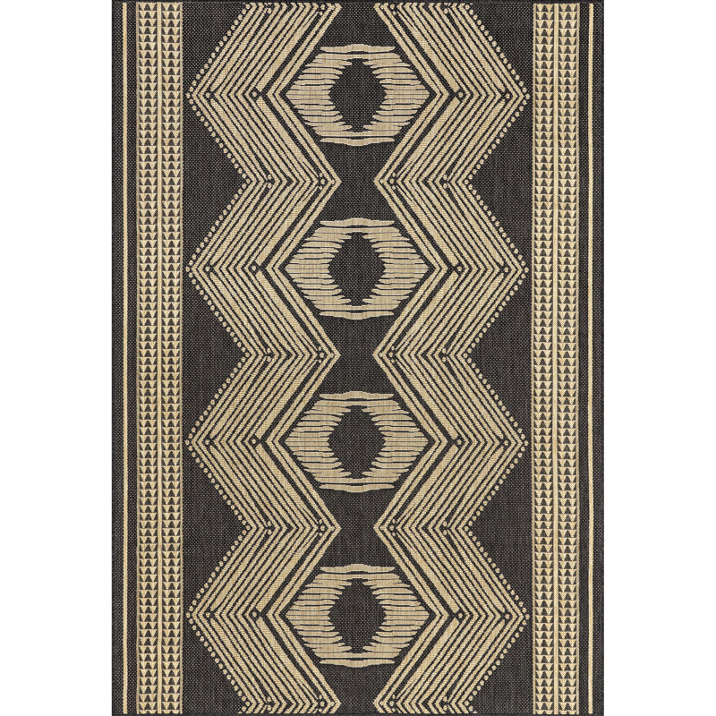 Tribal Indoor/Outdoor Area Rug, Rectangle 2' x 3', Dark Gray/Ivory