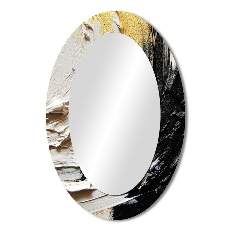 Gold Black Spiral Illusions III - Gold Modern Oval Wall Mirror, 36" x 24"