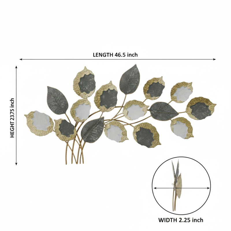 Two-Tone Textured Leaf Metal Wall Art – 46.5" Decorative Nature-Inspired Sculpture, Two Tone Textured Leaves