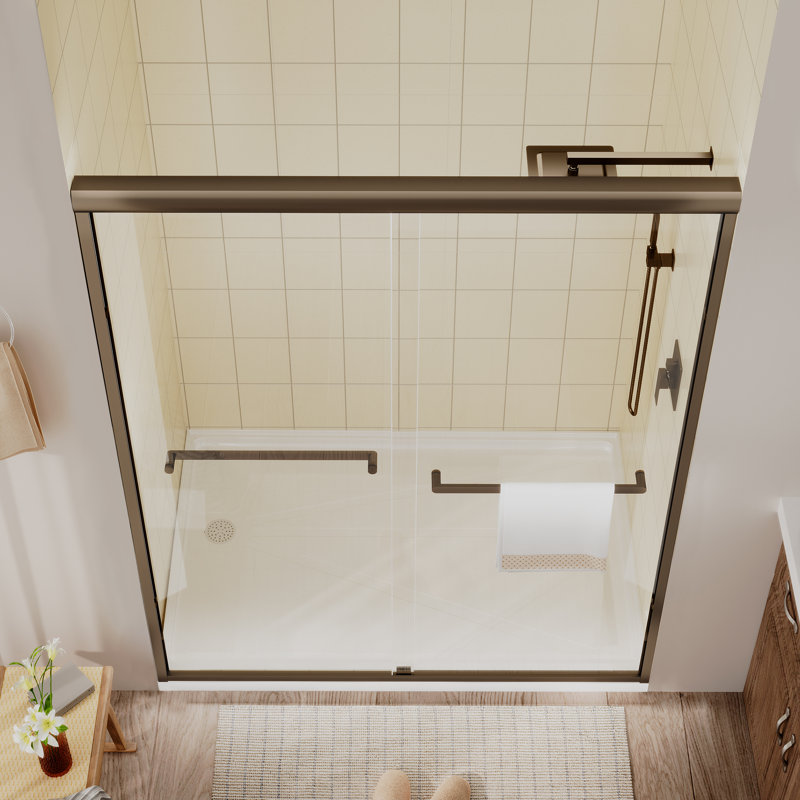 Sliding Framed Shower Door In Matte Black With Clear Glass, Oil-Rubbed Bronze