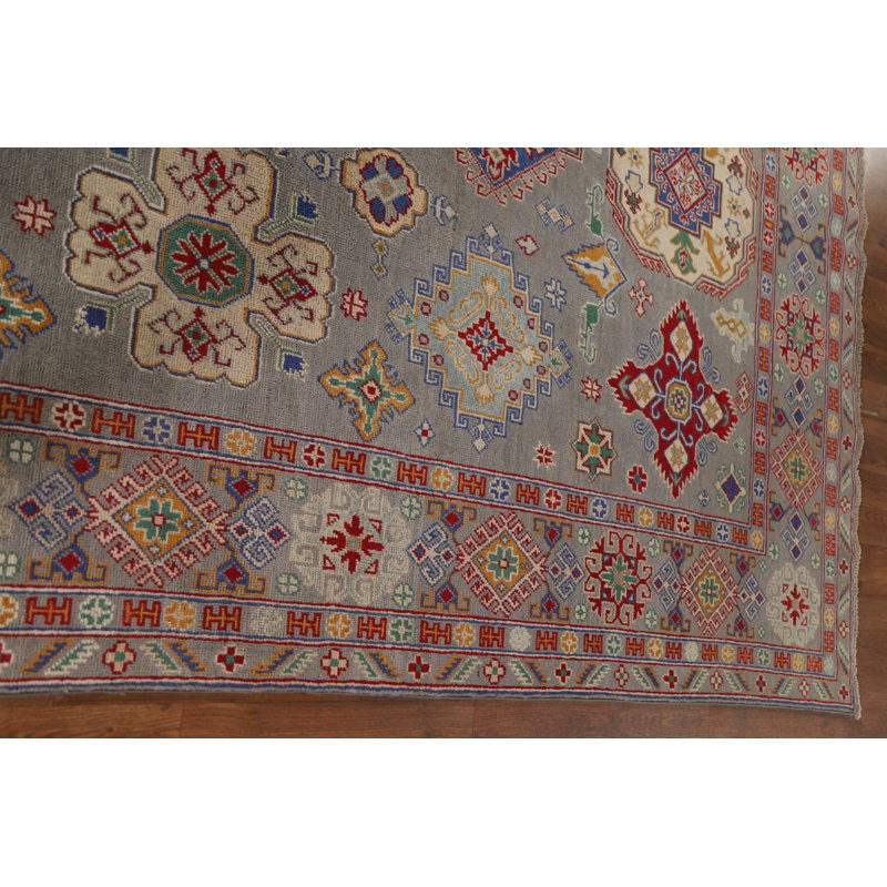 Tapis géométrique entièrement fabriqué à la main Kazak